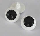 Schielaugen weiß mit schwarzer Pupille, Kunststoffaugen an Öse, Paar - 14 mm