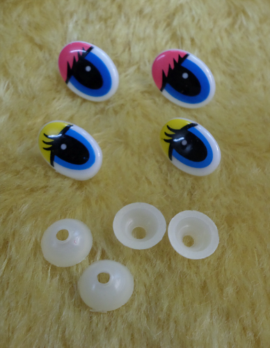 Schielaugen bunt, mit Lid + schwarzer Pupille, Kunststoffaugen, oval, 1 Paar
